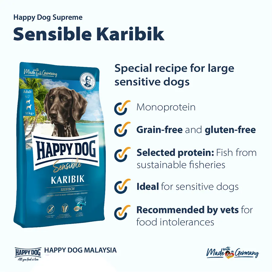 خرید ، قیمت و مشخصات غذا خشک سگ هپی داگ سنسیبل کاریبیک | Happy Dog Sensible Karibik