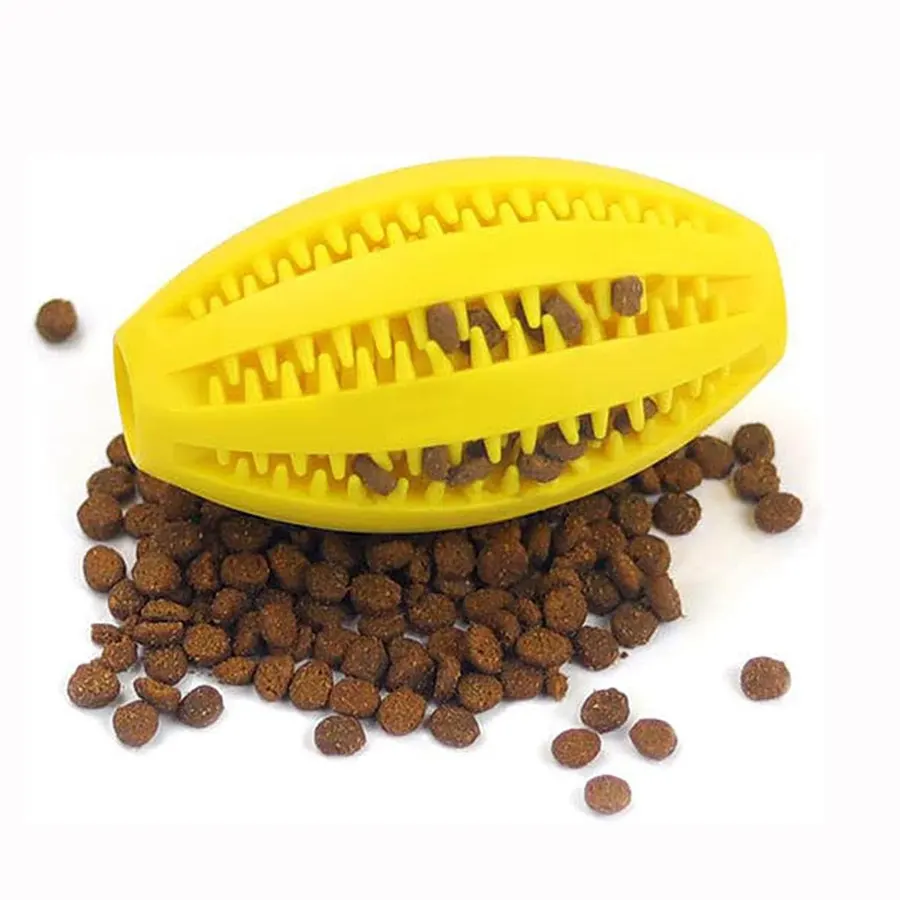 خرید و مشخصات توپ تشویقی شیار دار مدل راگبی | dog ball treat holder