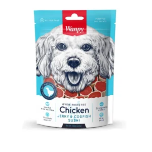 خرید ، قیمت و مشخصات تشویقی سگ مرغ جرکی و سوشی ونپی | Wanpy Chicken Jerky & Codfish Sushi