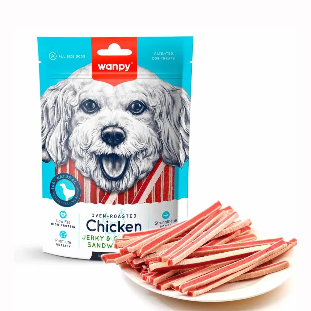 خرید قیمت و مشخصات تشویقی سگ طعم مرغ و ماهی کاد ونپی | Wanpy Chicken Jerky & Codfish Sandwiches