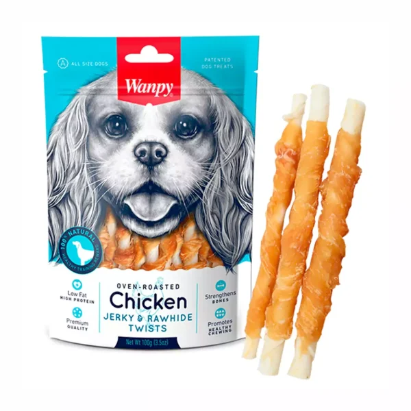 خرید و مشخصات تشویقی سگ ونپی طعم مرغ و دورپیچ چربی | Wanpy Chicken & Rawhide Twists