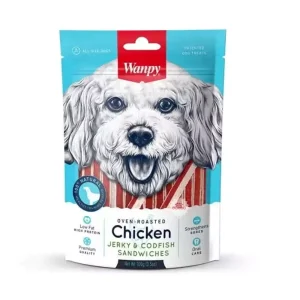 خرید قیمت و مشخصات تشویقی سگ طعم مرغ و ماهی کاد ونپی | Wanpy Chicken Jerky & Codfish Sandwiches