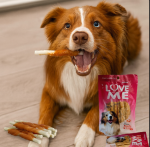 خرید ، قیمت و مشخصات تشویقی مدادی با دور پیچ مرغ لاو می از پت شاپ لنداف هانا | LOVE ME dog treat