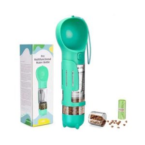 خرید و مشخصات قمقمه چهار کاره سگ پت شاپ لنداف هانا | 4 in 1 Portable Dog Water Bottle with Food Container and Waste Bag Dispenser