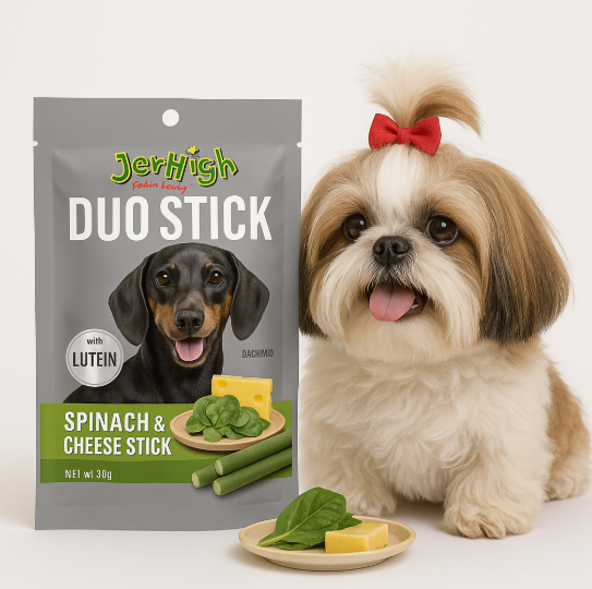 خرید ، قیمت و مشخصات تشویقی سگ جرهای با طعم اسفناج و پنیر خرید از پت شاپ لنداف هانا | jerhigh duo stick