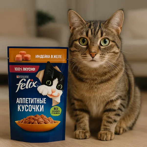 خرید ، قیمت و مشخصات پوچ گربه فلیکس بوقلمون از پت شاپ لنداف هانا | Felix Turkey In Jelly