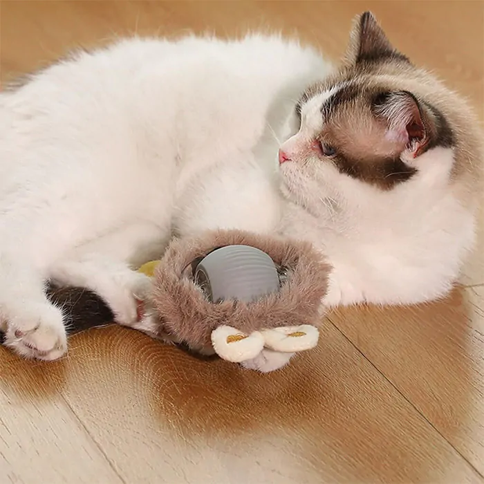 خرید ، قیمت و مشخصات اسباب بازی توپ هوشمند شارژی خزدار از پت شاپ لنداف هانا | Furry Smart Cat Toy Ball