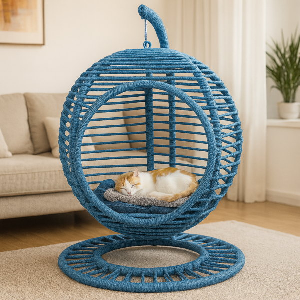 خرید ، قیمت و مشخصات تاب ریلکسی پایه گرد گربه از پت شاپ لنداف هانا | Cat relaxation swing Cat Bed Pet Egg Chair