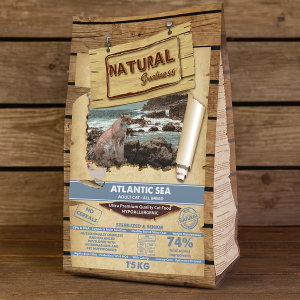 خرید ، قیمت و مشخصات غذا خشک گربه نچرال گریتنس آتلانتیک از پت شاپ لنداف هانا | Natural Greatness Atlantic Sea