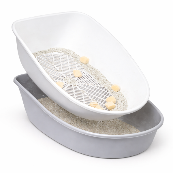 خرید ، قیمت و مشخصات ظرف خاک دو لگن از پت شاپ لنداف هانا | Cat litter box 2 basins