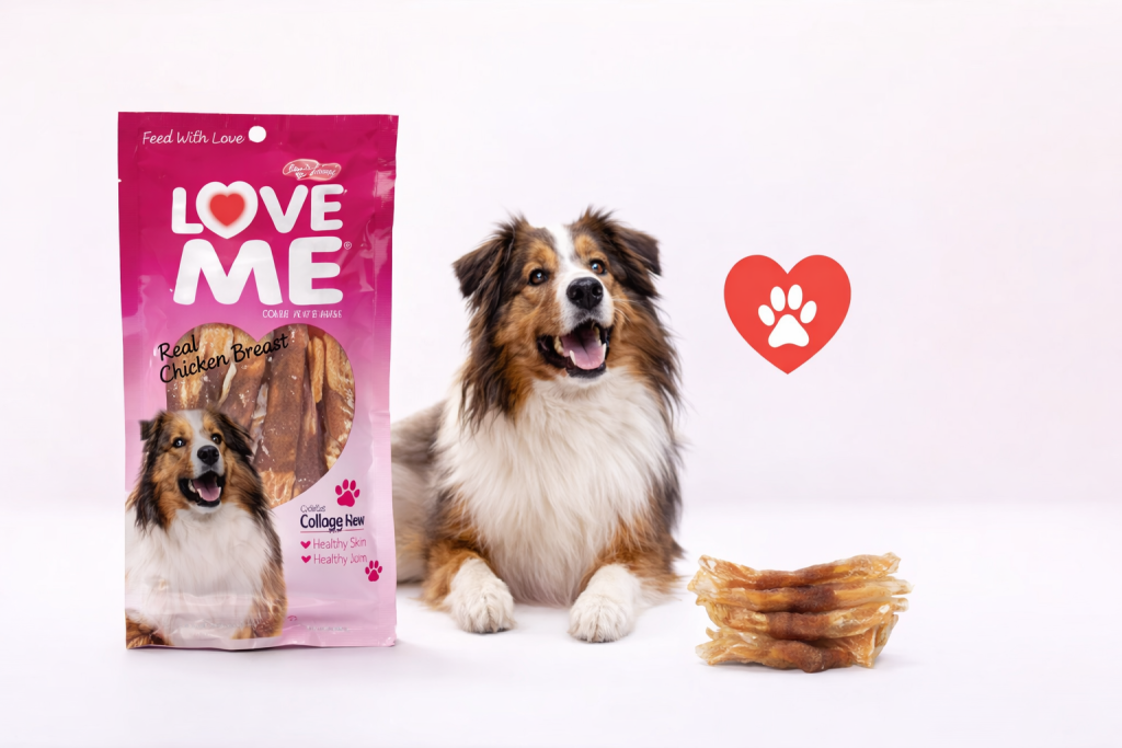 خرید ، قیمت و مشخصات تشویقی مدادی با دور پیچ هویج مرغ لاو می از پت شاپ لنداف هانا | LOVE ME dog treat