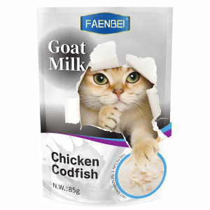 خرید ، قیمت و مشخصات پوچ گربه فنبی شیر بز طعم مرغ و ماهی کاد از پت شاپ لنداف هانا | FAENBEI Goat Milk Chicken