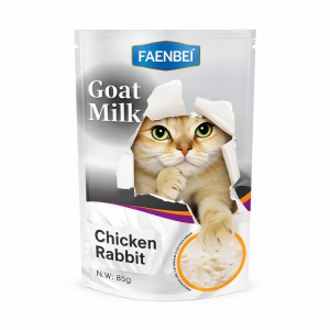 خرید ، قیمت و مشخصات پوچ گربه فنبی شیر بز طعم مرغ و خرگوش از پت شاپ لنداف هانا | FAENBEI Goat Milk Chicken